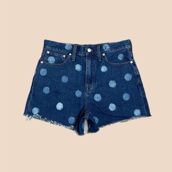 NEW Madewell The Perfect Jean Shorts Polka Dot Edition 100% Cotton Blue Sz 28 - Picture 2 of 10